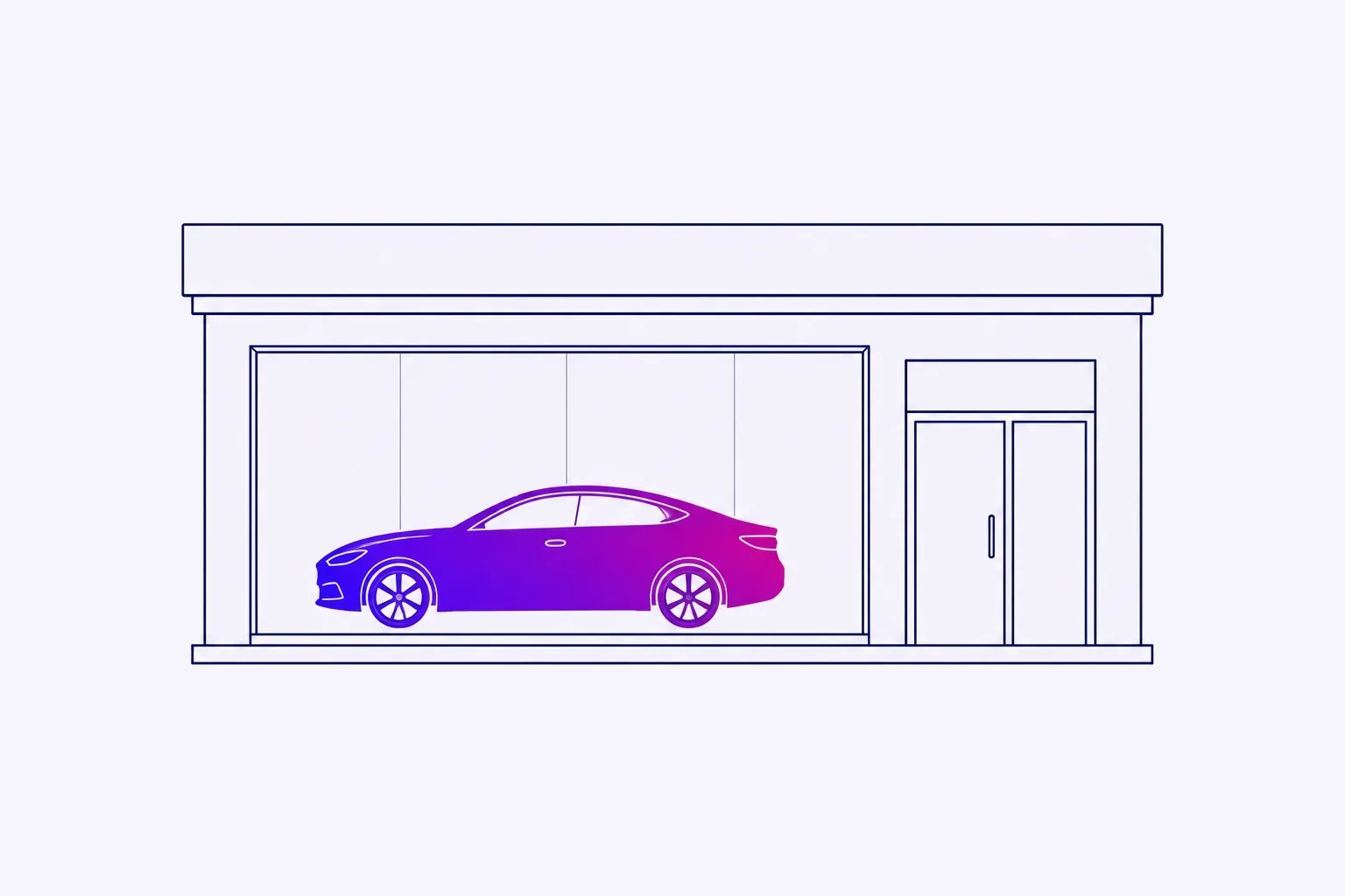 Illustration eines Automotive-Showrooms mit Auto