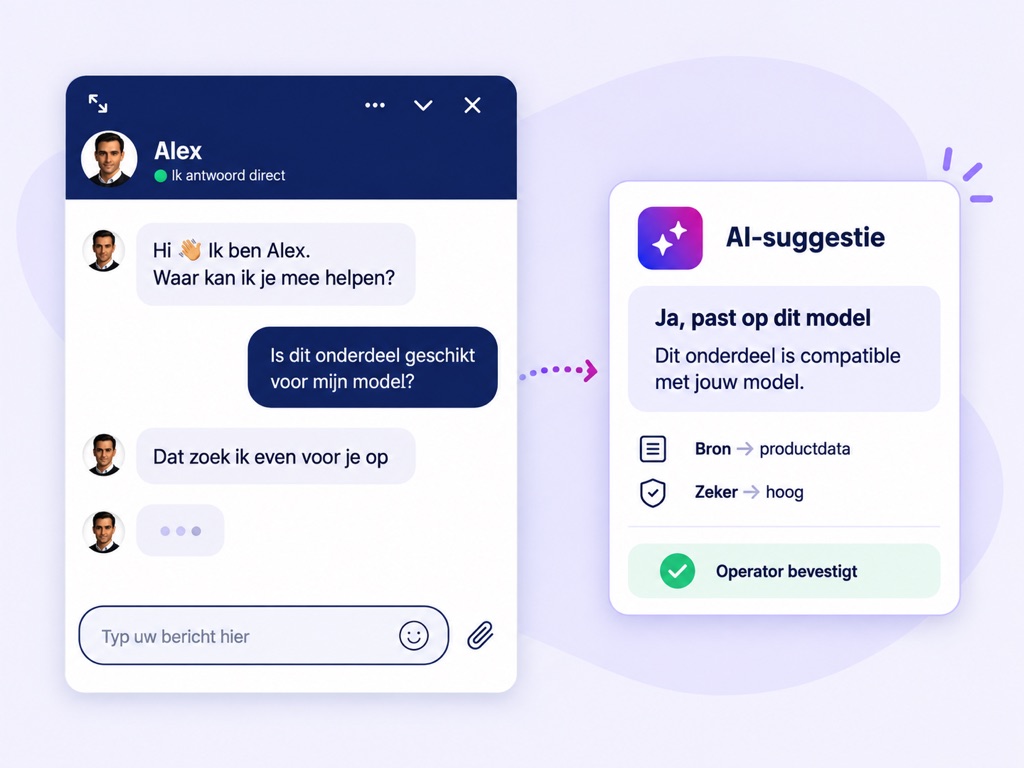 Eingehende Chat-Anfrage mit einem KI-Vorschlag neben dem Antwortfenster des Operators